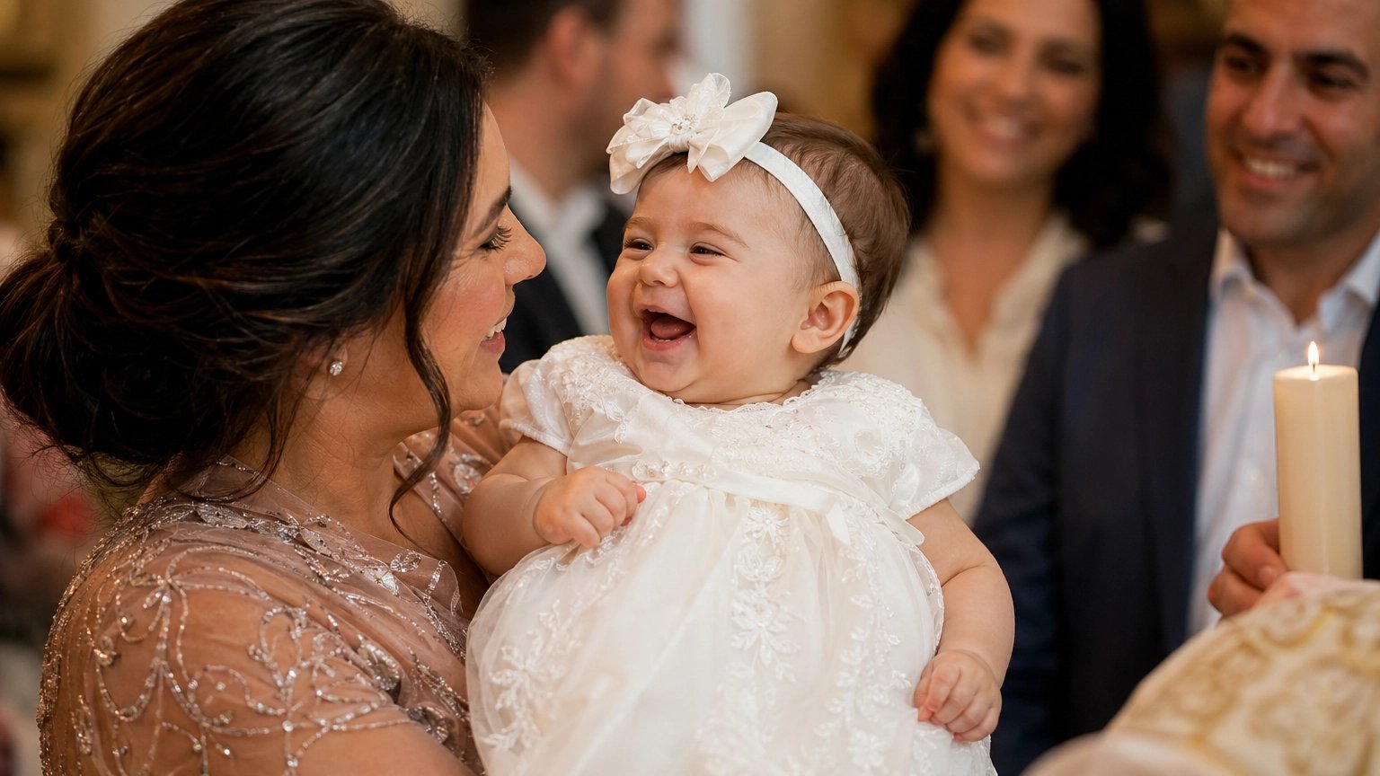 Candid christening moment