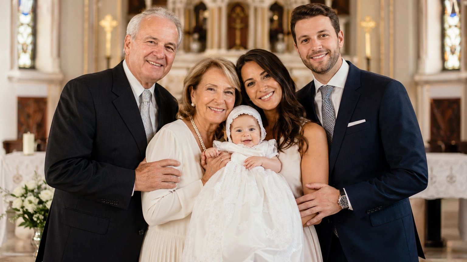 Family christening portrait