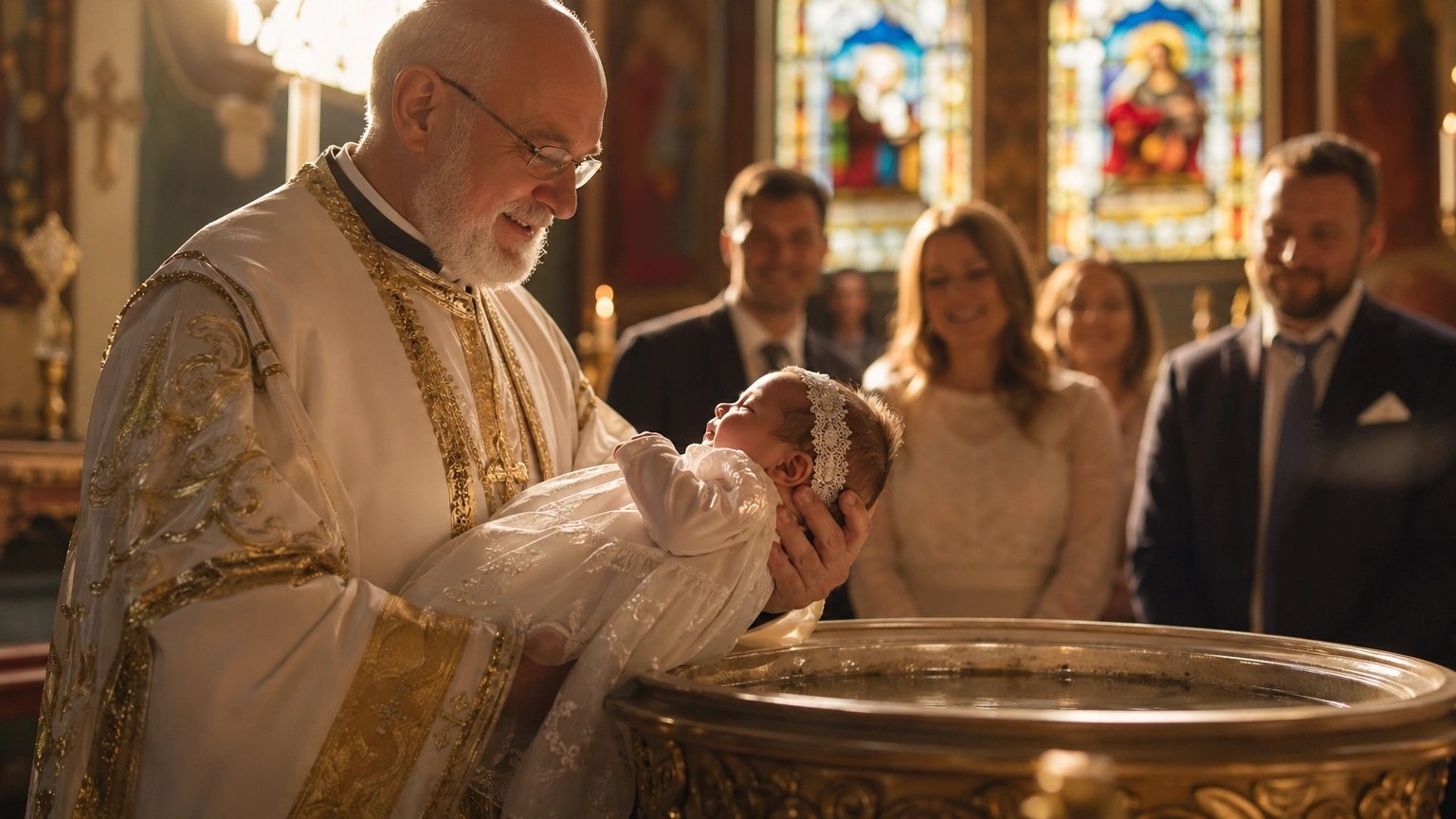Christening ceremony moment